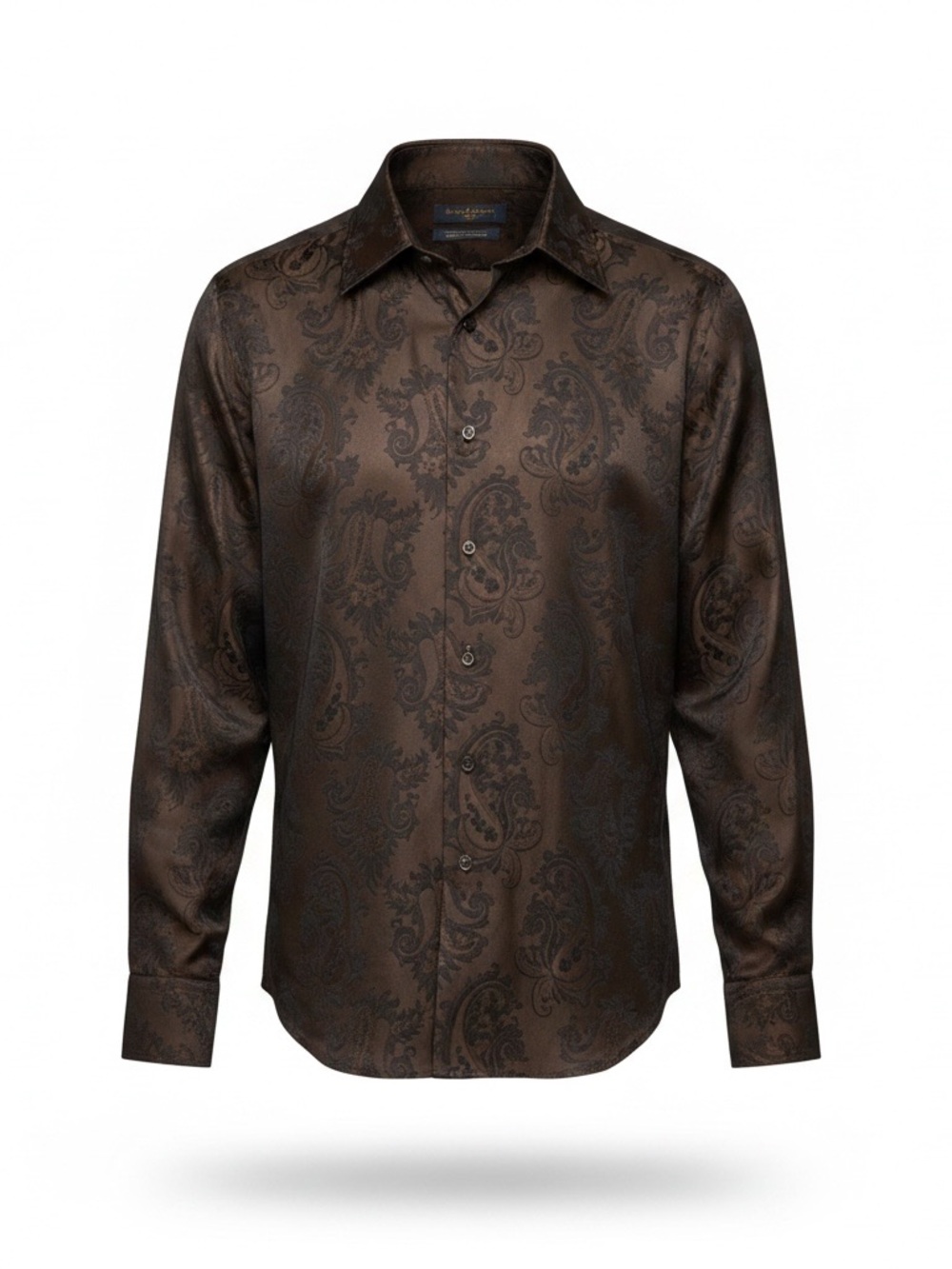 Robert Graham Men’s XL Chocolate Brown Paisley Brocade Dress Shirt - 100% Cotton
